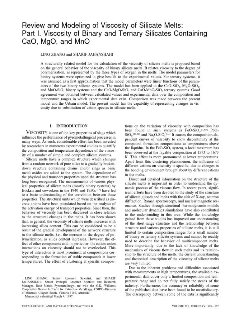 Viscosity Modeling of Silicate Melts | PDF | Viscosity | Magma
