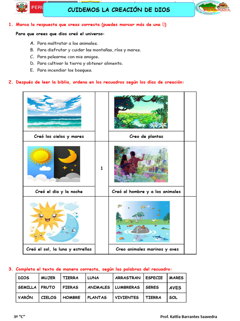 Actividades sobre la Creación de Dios | PDF
