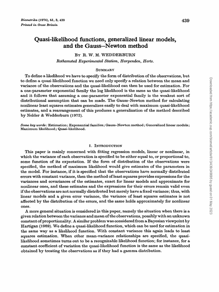 Quasi-Likelihoods in Generalized Models | PDF | Least Squares | Linear ...