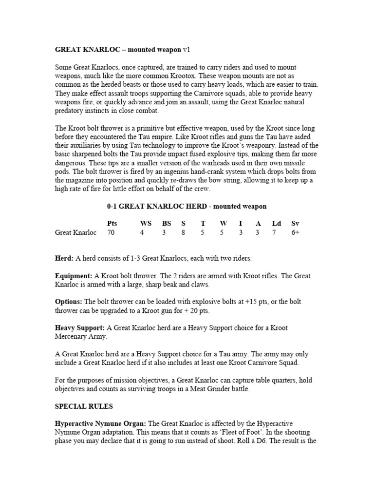 Fiche Technique - Great Knarloc Mounted Weapon | PDF | Military ...