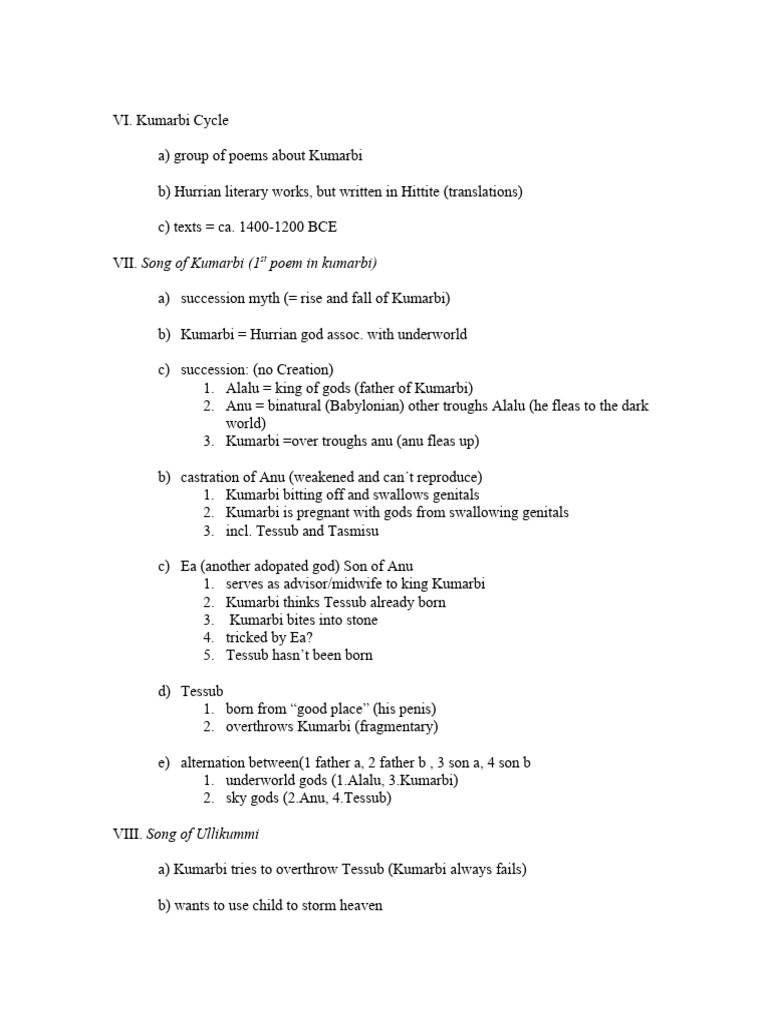 Kumarbi Cycle: Myths of Succession and Conflict | PDF | Deities ...