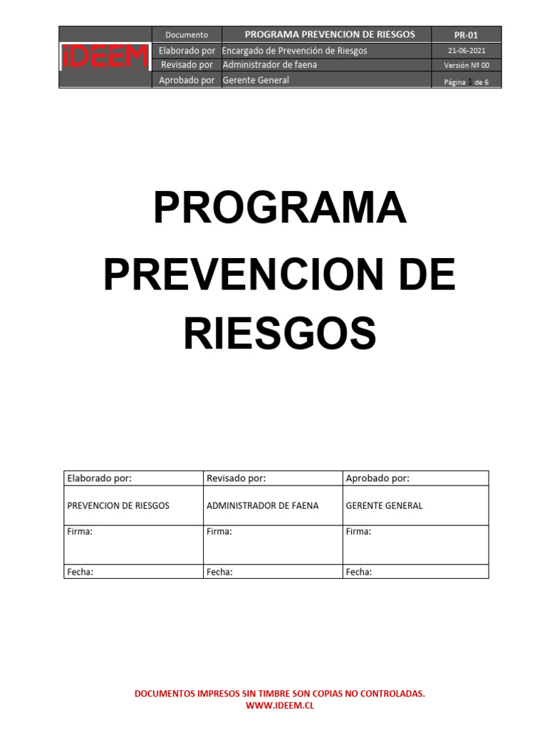 Programa de Prevención de Riesgos IDEEM | PDF | Business | Seguridad y ...