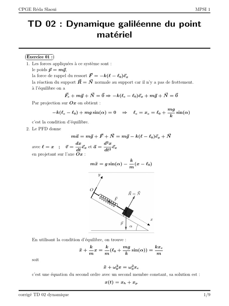 Corrigé TD 02 Dynamique | PDF | Quantité | Mécanique