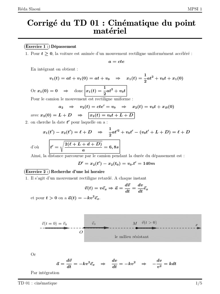 Corrigé TD 01 : Cinématique du Point | PDF | Mathématiques | Espace