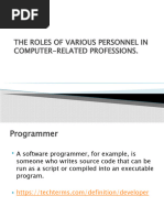 The Roles of Various Personnel in Computer-Related Professions