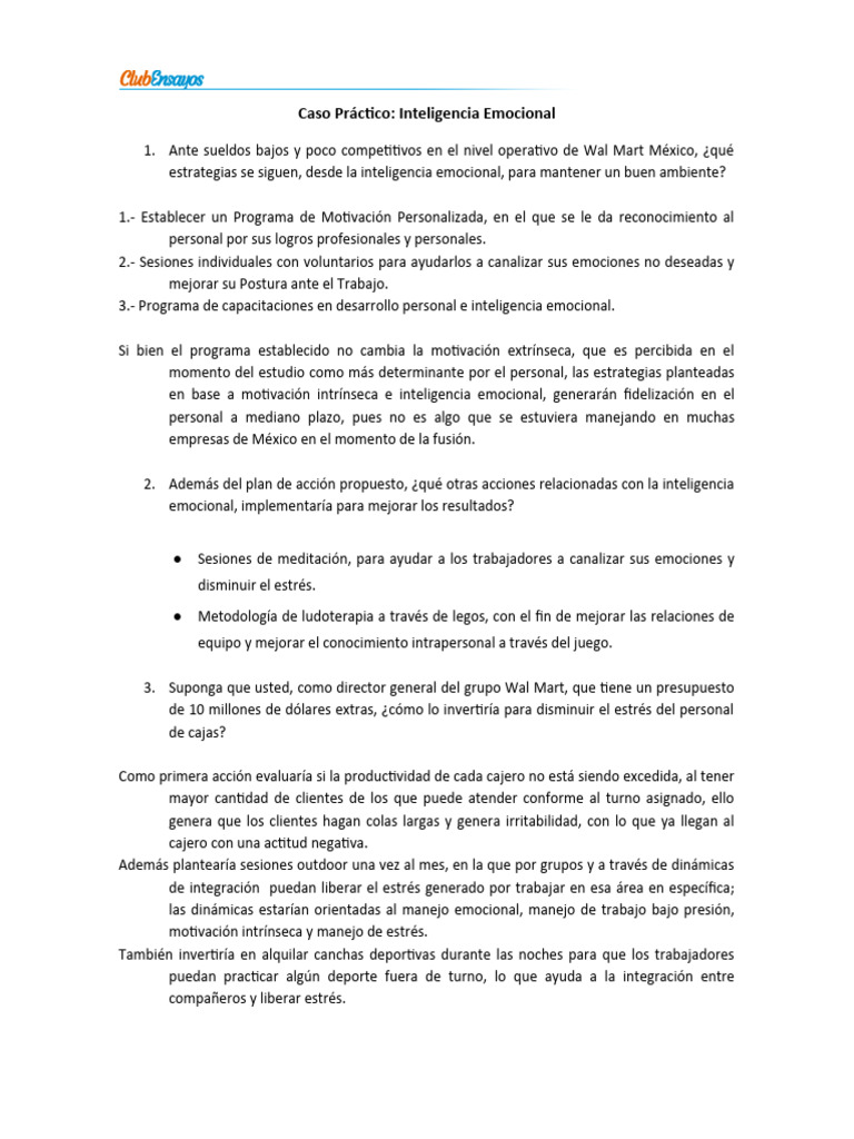 Caso Práctico Inteligencia Emocional Pdf Motivacional Motivación