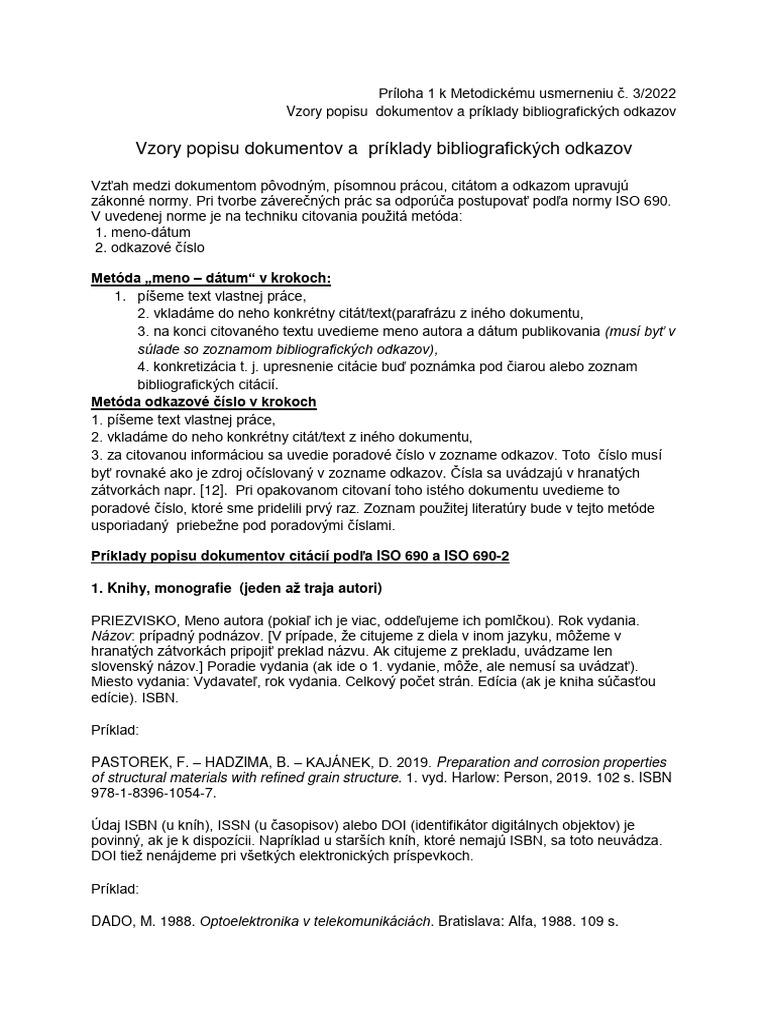 Príloha 1 - Vzory Popisu Dokumentov - Bibliografických Odkazov | PDF