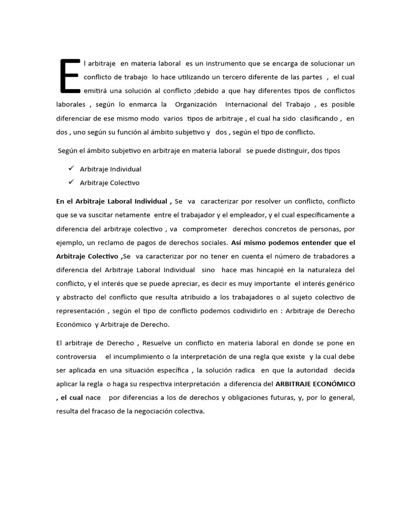 El Arbitraje Laboral Como Mecanismo De Solución De Conflictos De