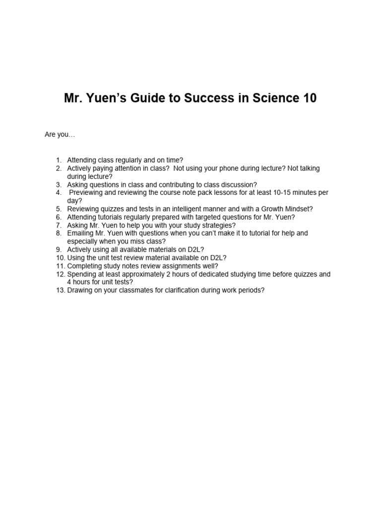 Success Tips for Science 10 Students | PDF