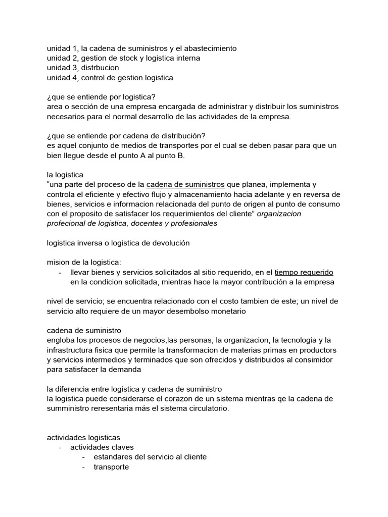 Taller Logistica Clase 1 | PDF | Logística | Cadena de suministro