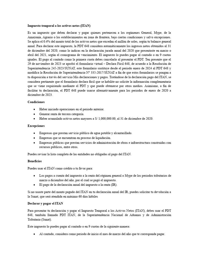 Guía para declarar el ITAN 2024 | PDF | Impuestos | Impuesto sobre la renta
