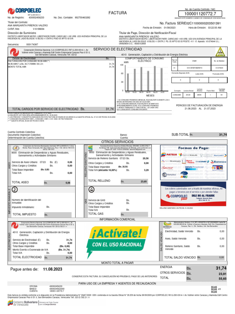 Factura de Electricidad y Servicios | PDF | Energia electrica