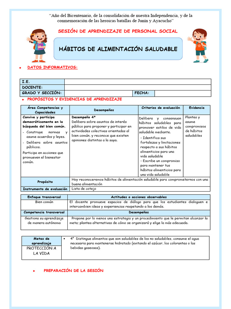 Hábitos Saludables en Niños: Actividades y Compromisos | PDF ...