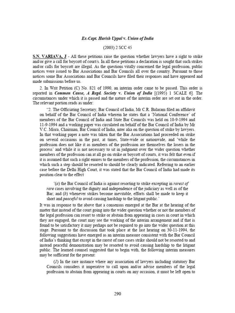 Harish Uppal v. Union of India Case Summary | PDF | Advocate | Contempt ...
