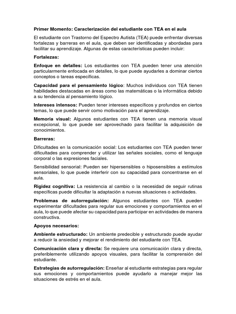 Estrategias para Estudiantes con TEA en Aula | PDF | Espectro autista ...