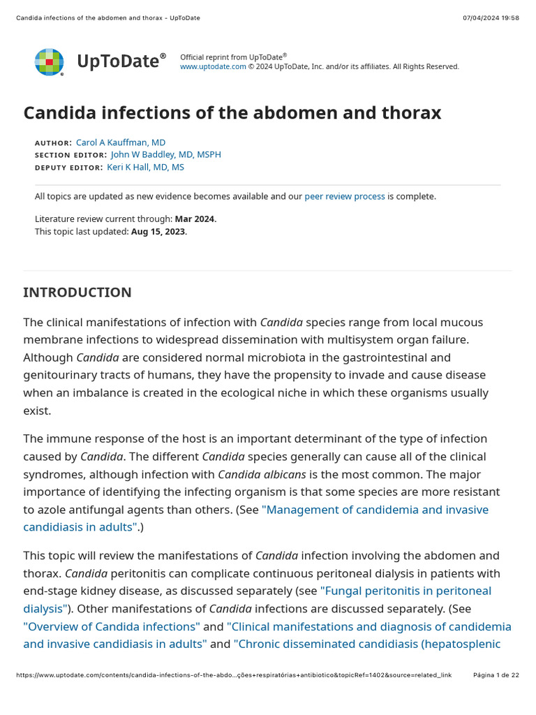 Candida Infections of The Abdomen and Thorax - UpToDate | PDF ...