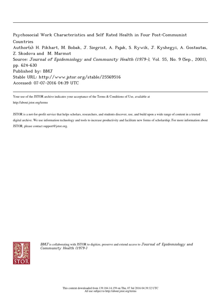 Psychosocial Work Characteristics and Self Rated Healt in Four Post ...