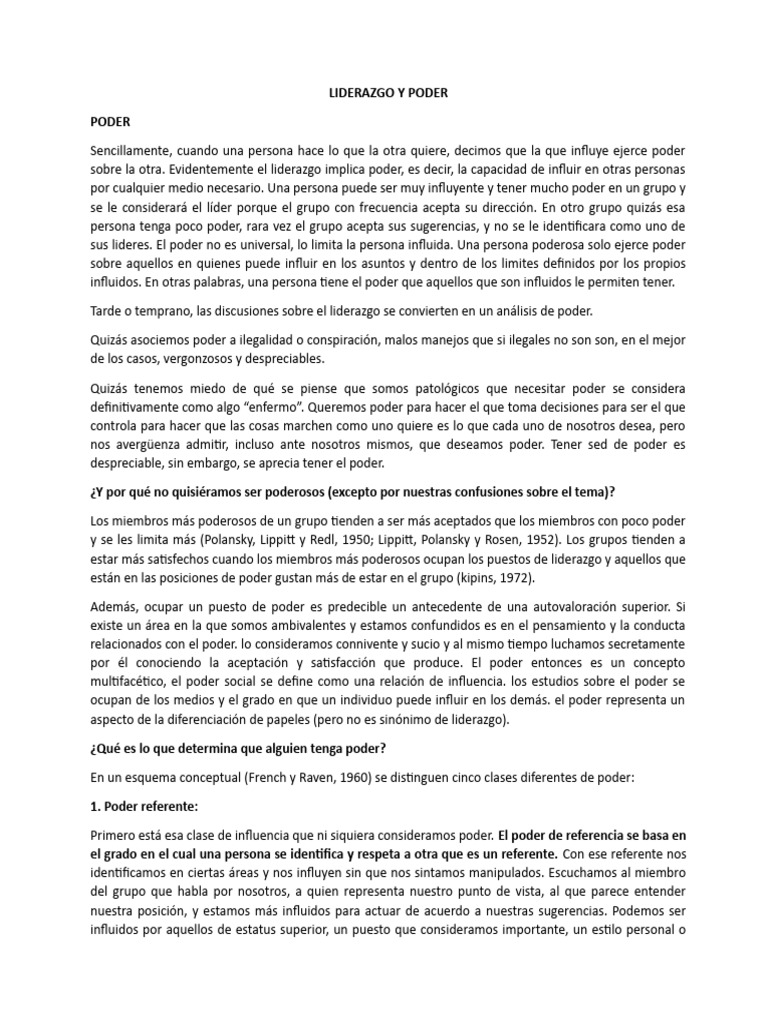 Tipos de Poder y Liderazgo | PDF | Poder (social y político ...
