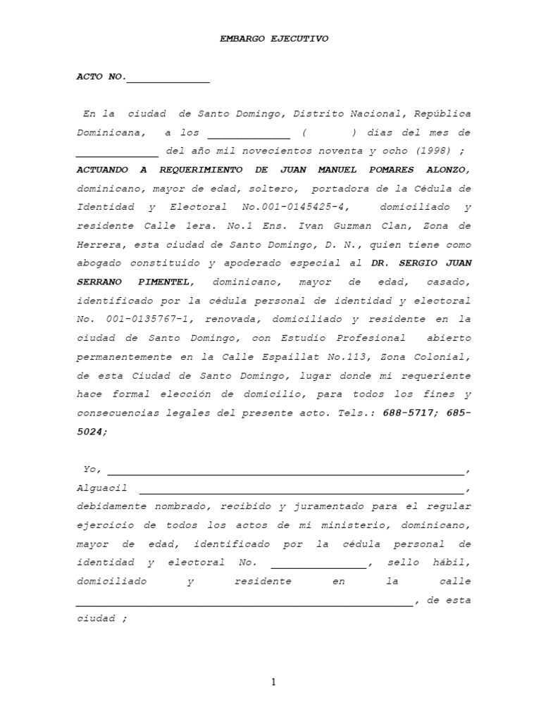 Acto Conteniendo Embargo Ejecutivo | PDF