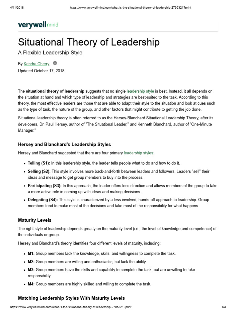 What is the Situational Theory of Leadership 2795321 | PDF | Social