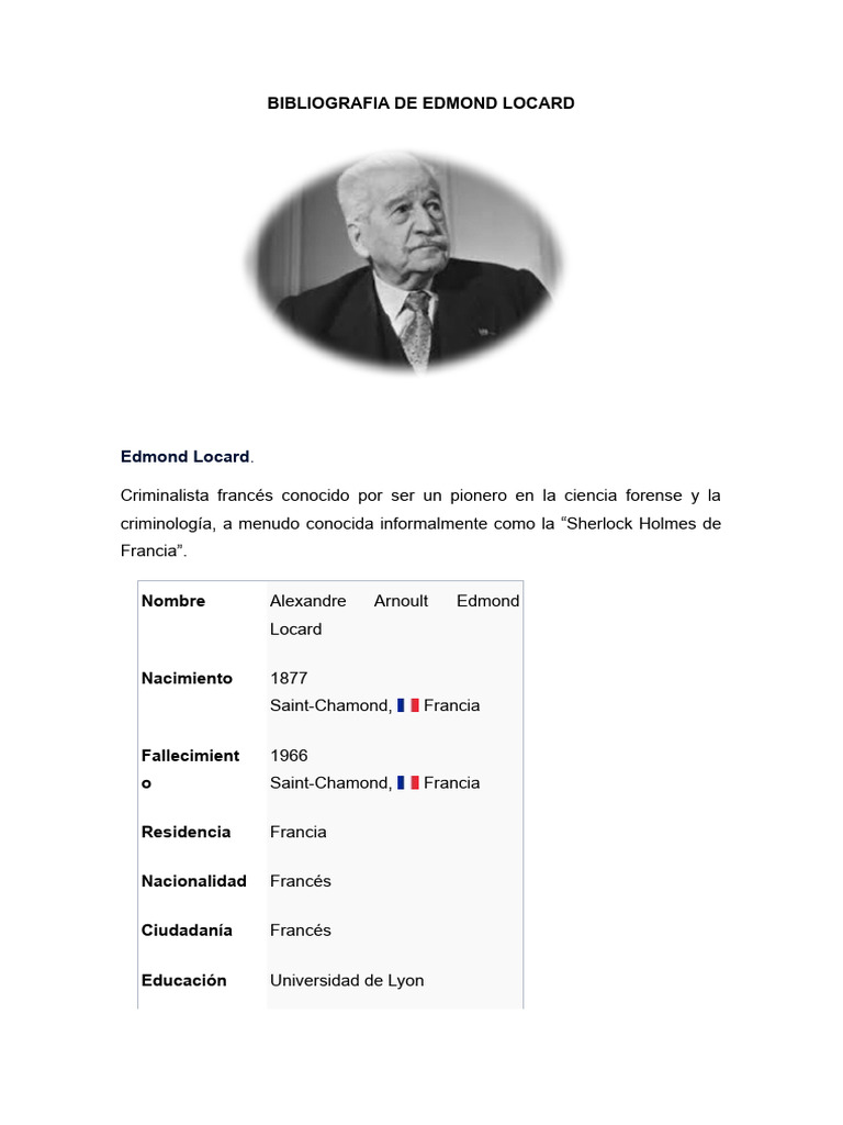 Biografía de Edmond Locard | PDF | Huella dactilar | Ciencia forense