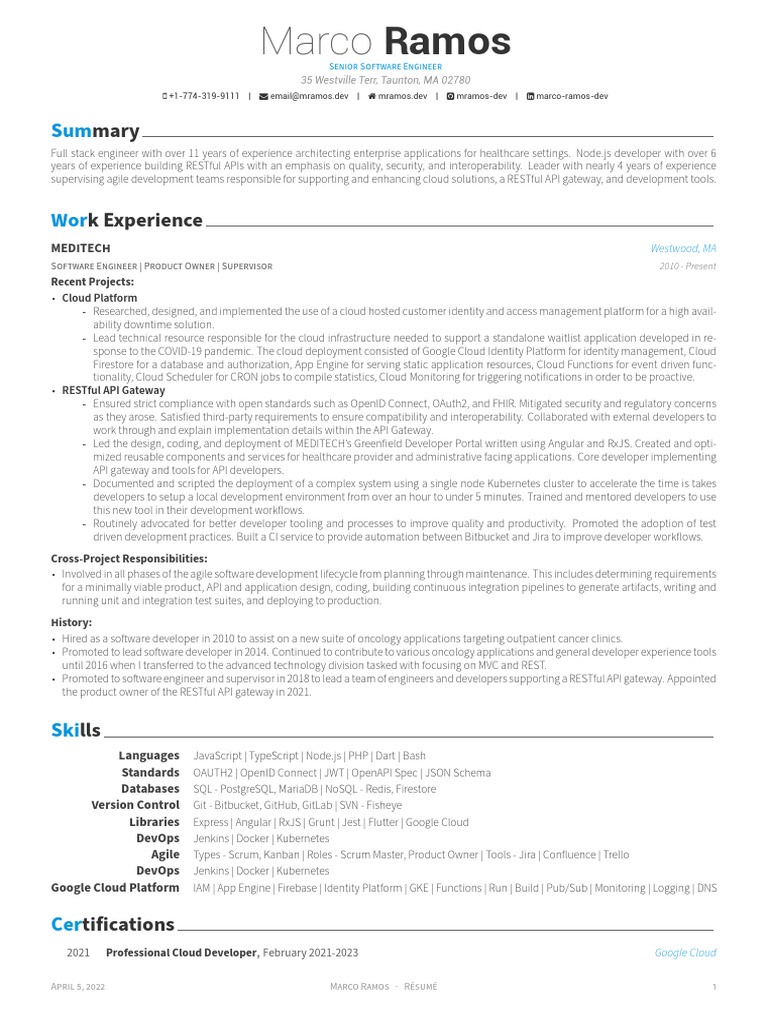 Senior Software Engineer Resume | PDF | Cloud Computing | Agile ...