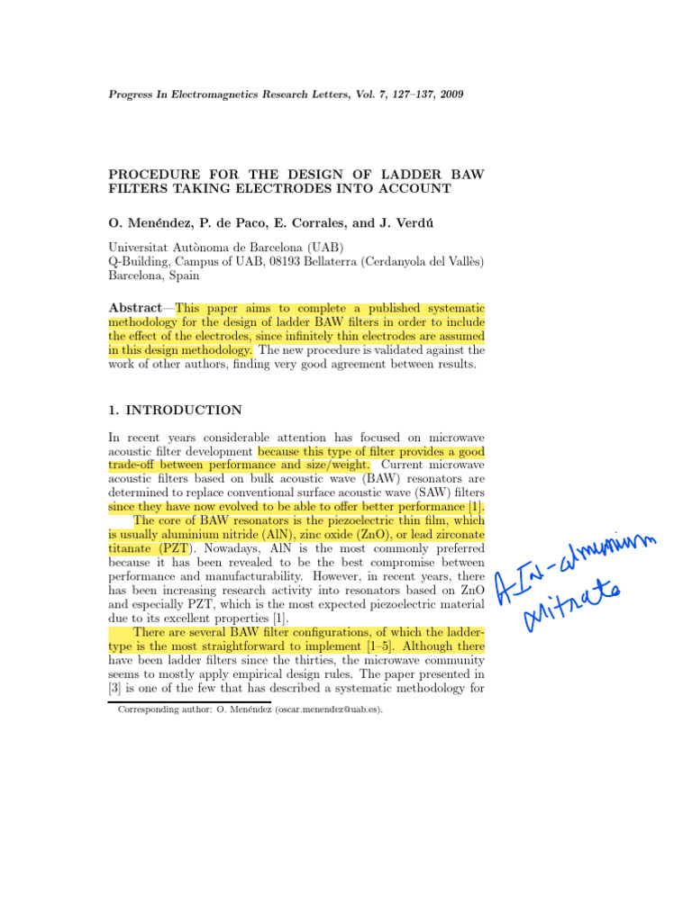 Ladder BAW Filter Design Procedure | PDF | Filter (Signal Processing ...