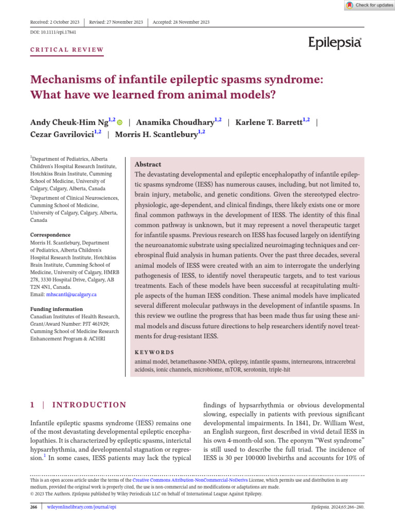 Epilepsia - 2023 - NG - Mechanisms of Infantile Epileptic Spasms ...