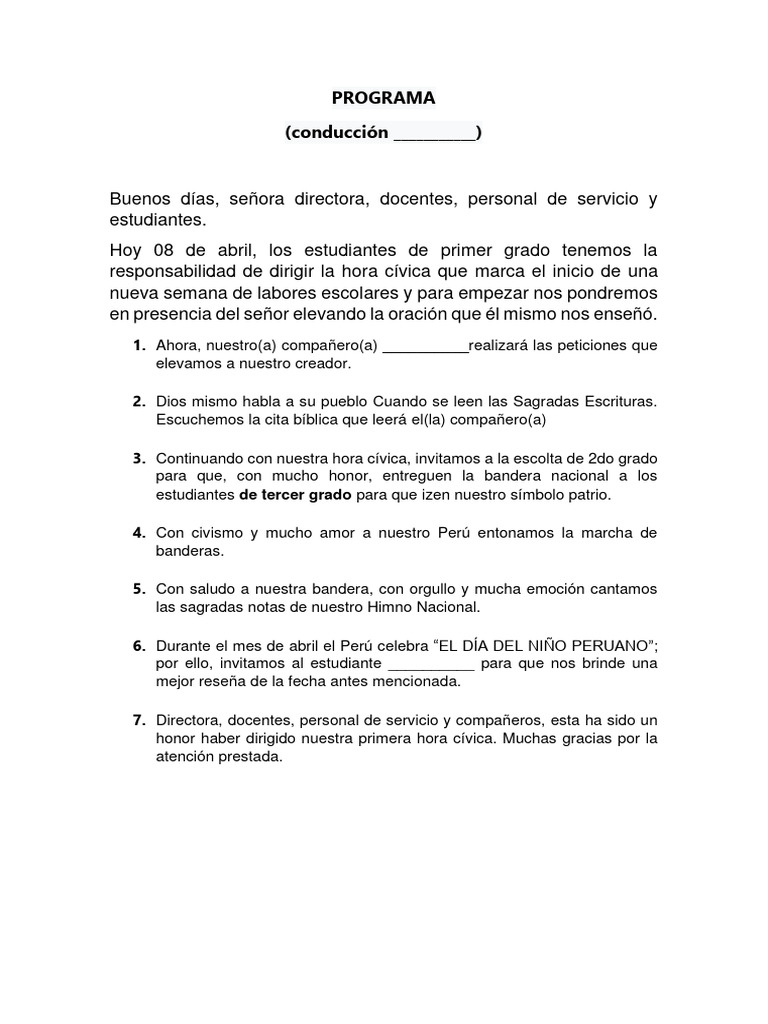 Programa de Hora Cívica Escolar | PDF | Perú