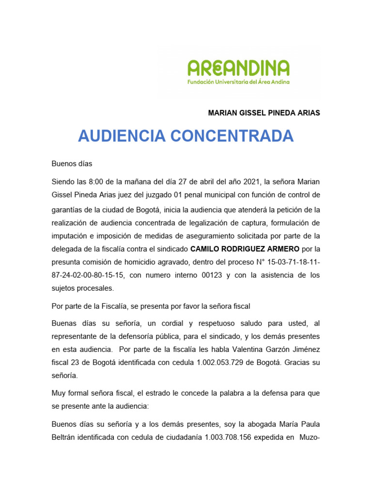 Audiencia Concentrada: Legalización de Captura | PDF | Fiscal | Bogotá
