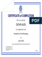 Introduction To Food Processing - Certificate of Completion