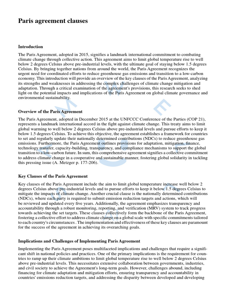 Key Clauses of the Paris Agreement | PDF | Climate Change | Climate ...