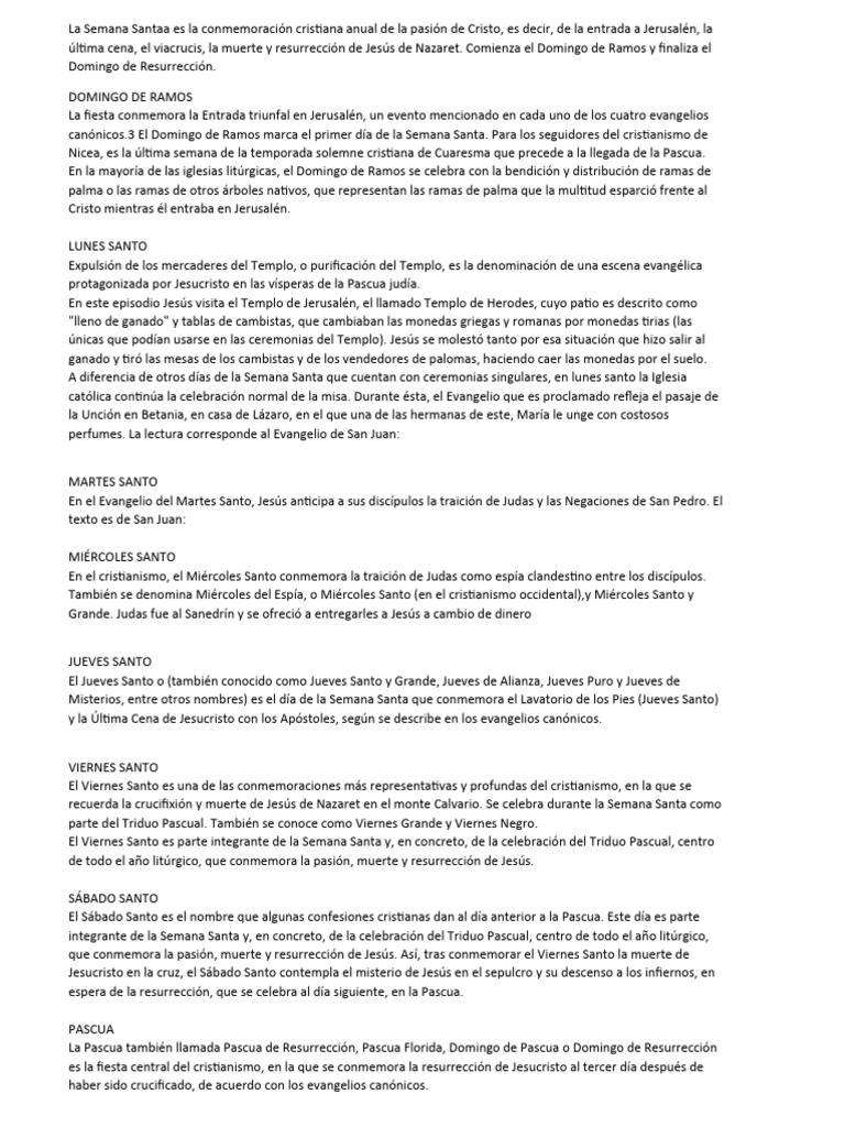 Semana Santa: Días y Significado | PDF | Pascua de Resurrección | Jesús