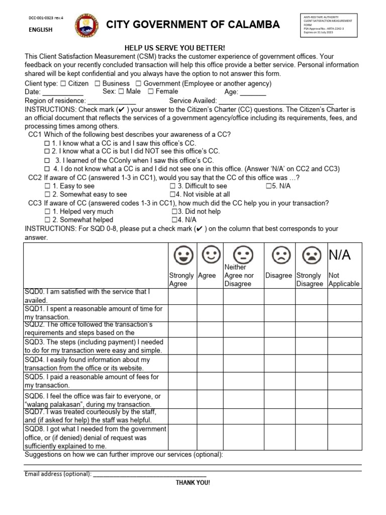 Customer Satisfaction Survey Form Rev 4 1 | PDF | Customer | Business