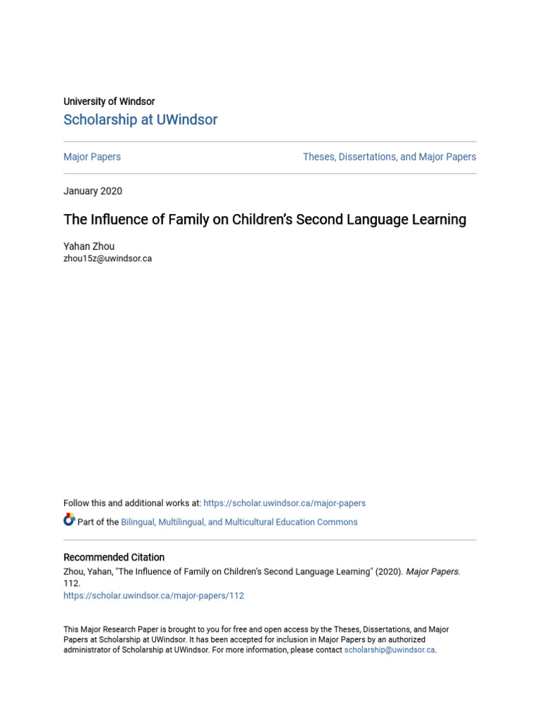 The Influence of Family On Children - S Second Language Learning | PDF ...