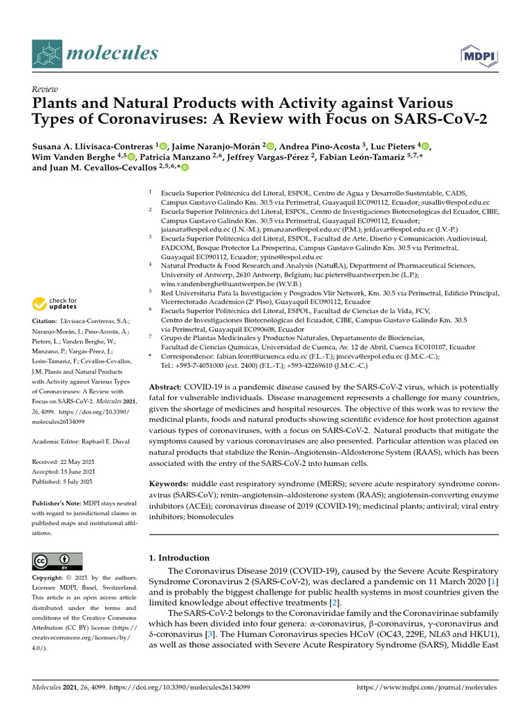 Plants and Natural Products With Activity Against Various Types of ...