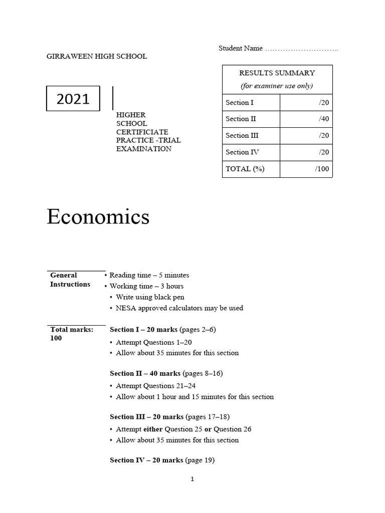 Economics Trial Exam Practice Paper | PDF | Recession | Inflation