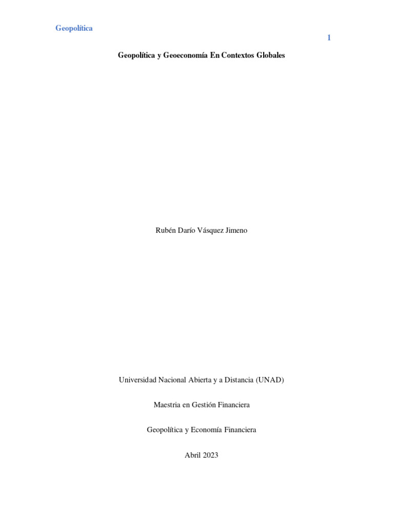 Fase 1 - Geopolítica y Geoeconomía en Contextos Globales | PDF ...