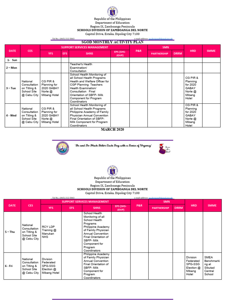 Sgod monthly activity plan 2 pdf medicine health care