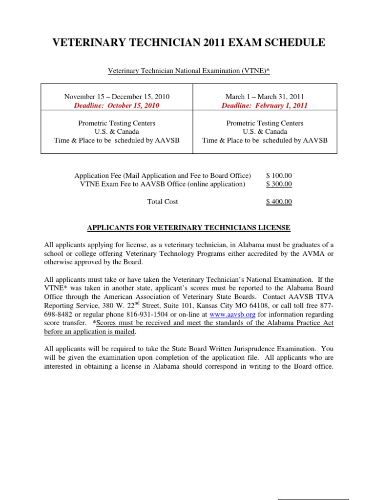 Alabama Application for Veterinary Technician License Paraveterinary Workers Test (Assessment)