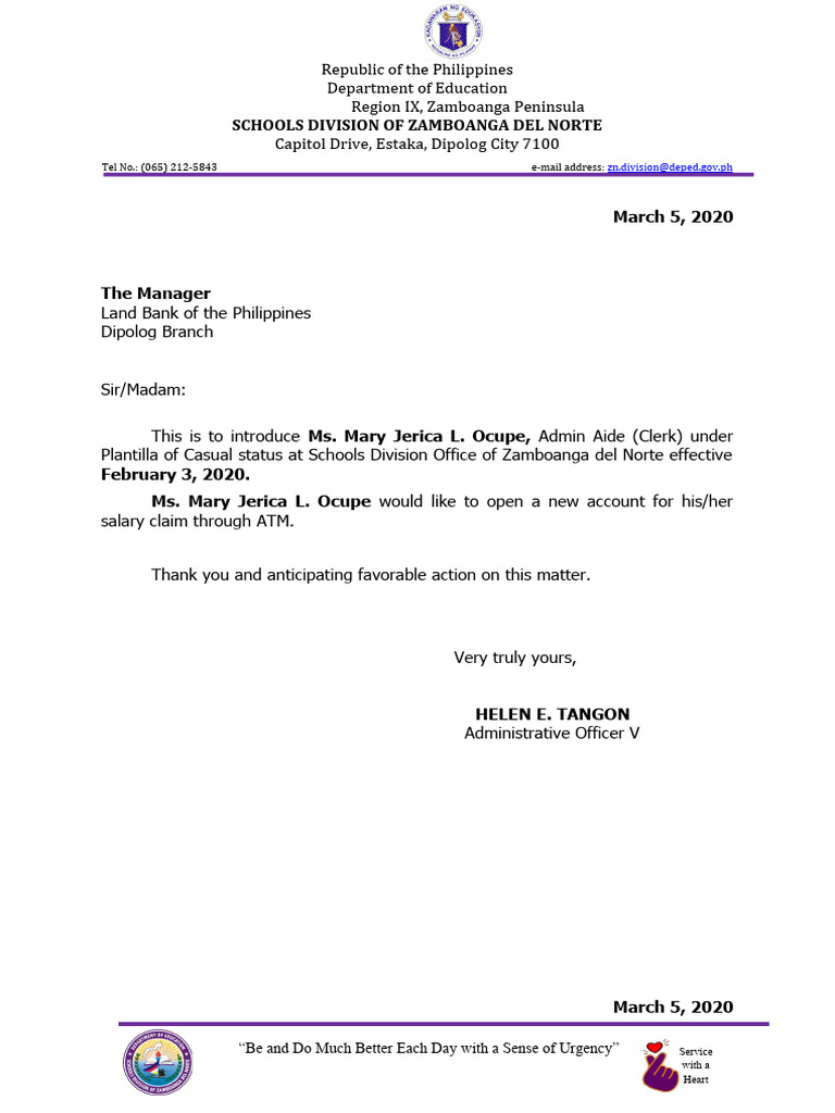 Introduction Letters for Landbank Accounts | PDF | Philippines