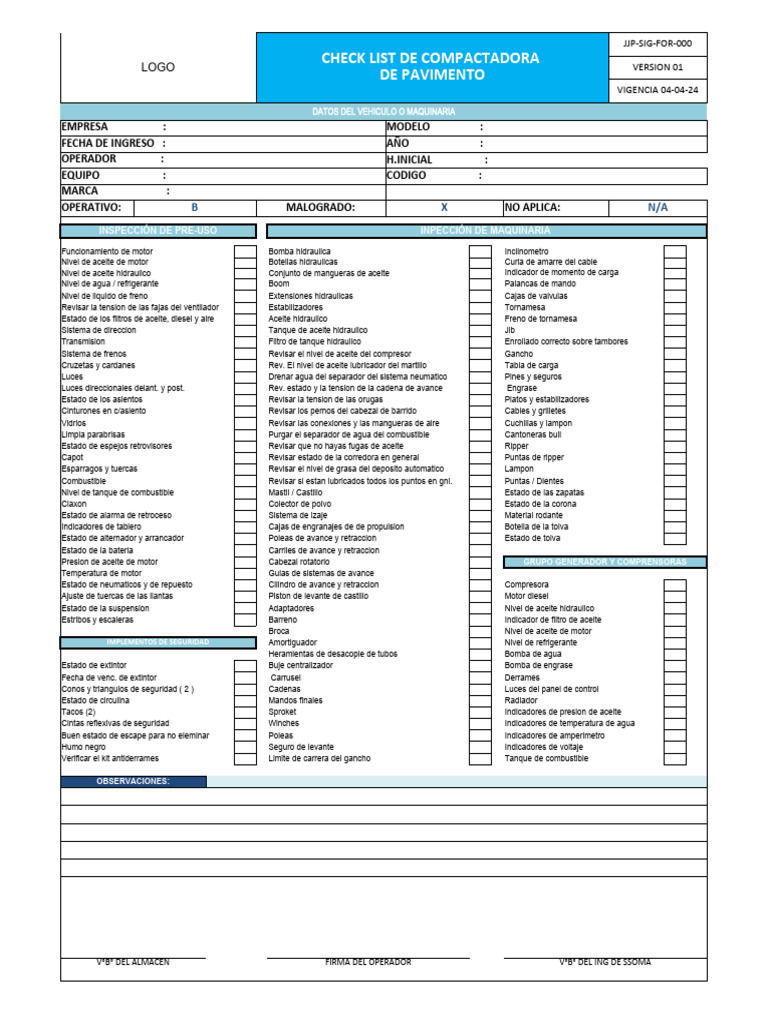 Check list COMPACTADORA | PDF | Microsoft Excel | Tecnología de vehículos