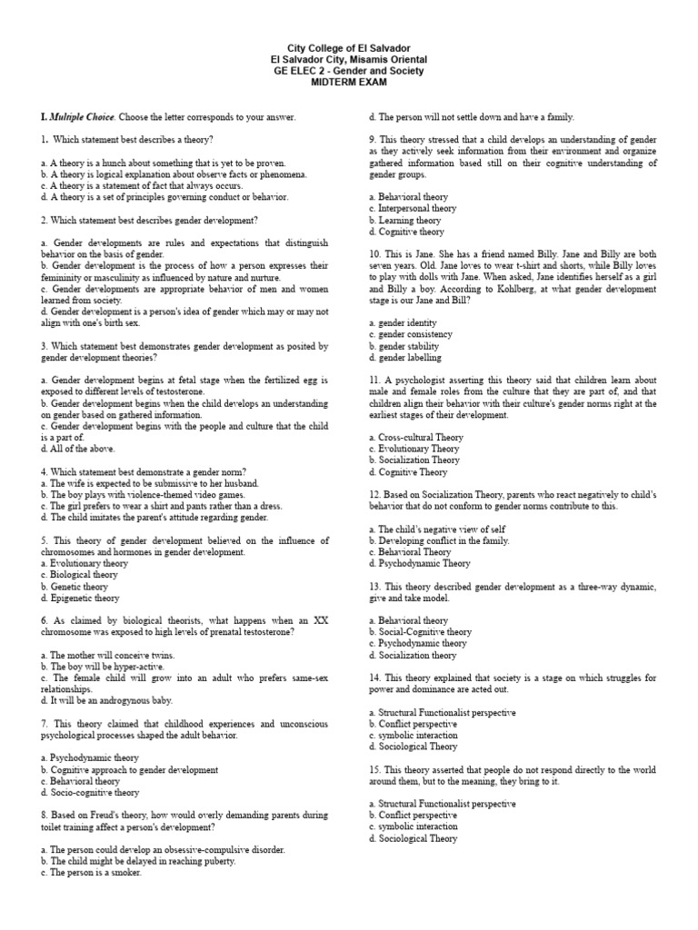 Gender and Society Midterm | PDF | Gender Studies | Gender