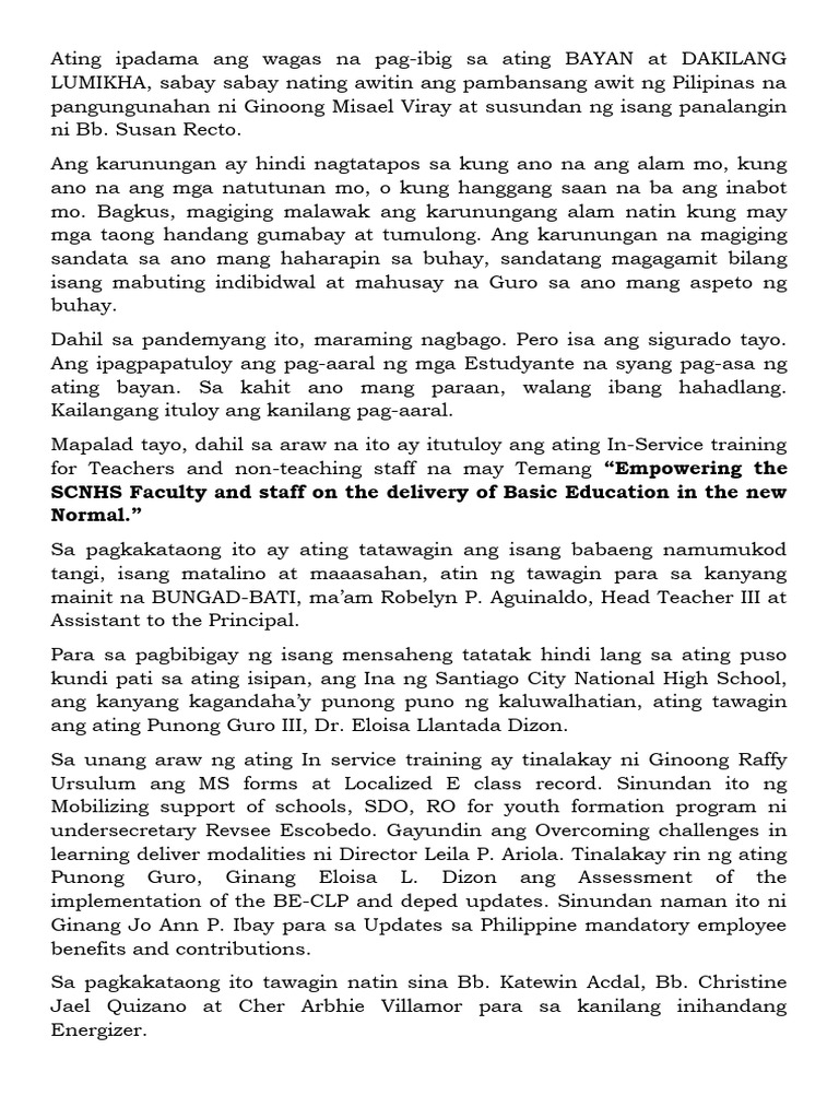 Script para sa inset 2020 pdf