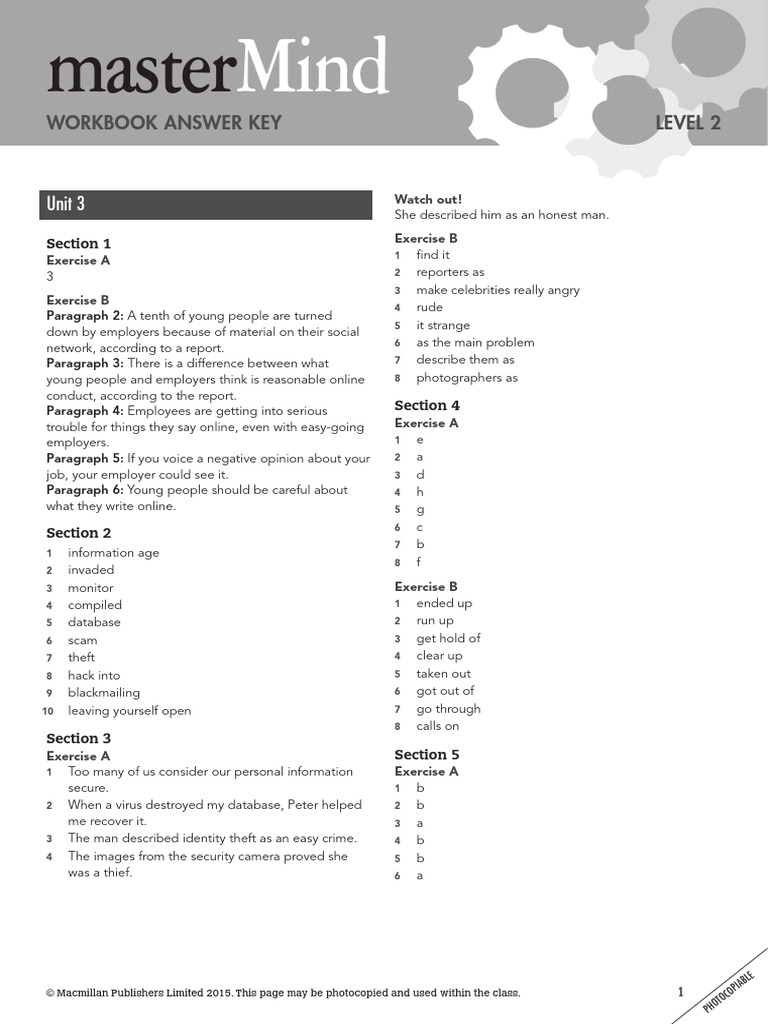 Unit 3 Workbook Answer Key | PDF | Privacy