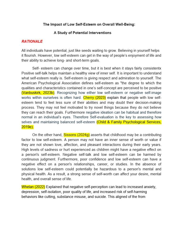 Impact of Low Self-Esteem on Students | PDF | Self Esteem | Self Efficacy