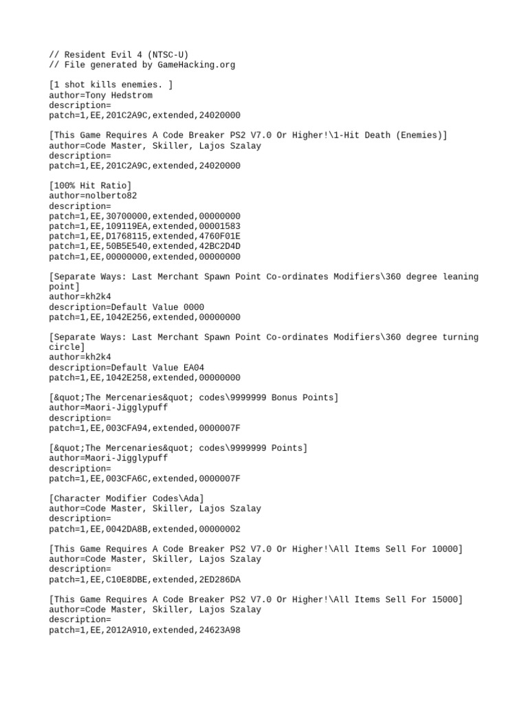 Resident Evil 4 Cheat Codes Guide | PDF | Teaching Methods & Materials ...