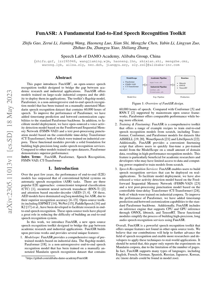 FunASR: Open-Source ASR Toolkit | PDF | Speech Recognition ...
