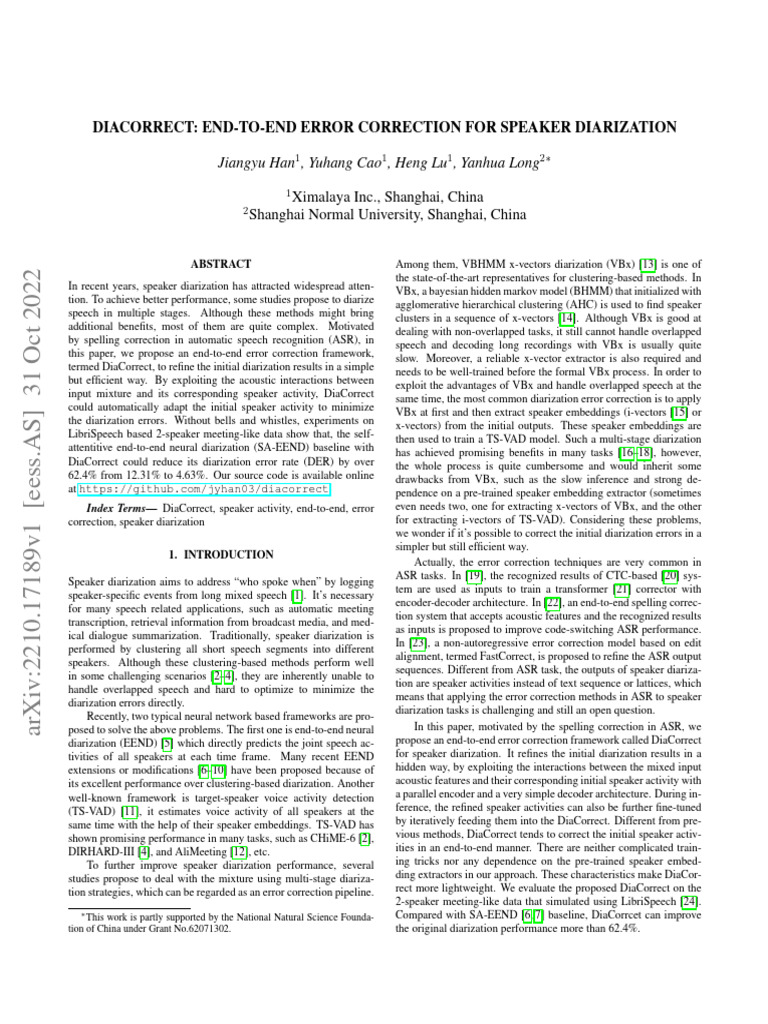 DiaCorrect: Efficient Speaker Diarization | PDF | Speech Recognition ...