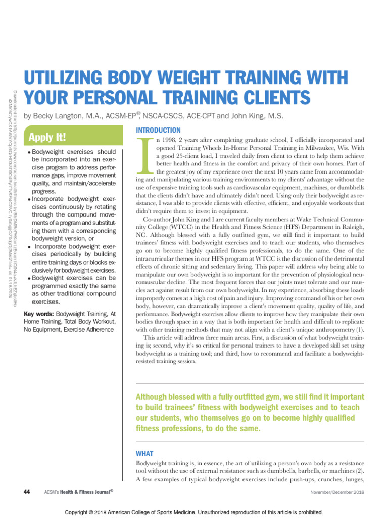 Bodyweight Training for Personal Trainers | PDF | Strength Training ...